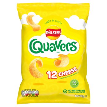 Indulge in the cheesy goodness of Walkers Quavers Cheese Multipack Snacks. Each pack contains 12 individual bags of 16g, perfect for on-the-go snacking. Made with real cheese and only 86 calories per pack, these crisps are a delicious and guilt-free treat for any cheese lover.