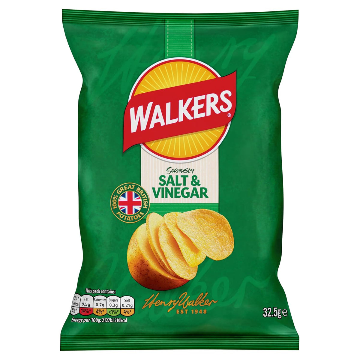 Walkers Salt & Vinegar Flavor Crisps 32.5g Bag