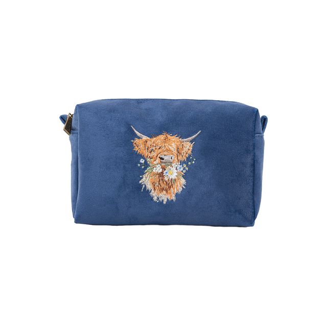 Make Up Bag -  'Daisy Coo' Highland Cow Embroidered