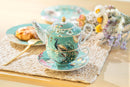 Tea For One Set - Peacock Lotus Garden Green Fine Porcelain