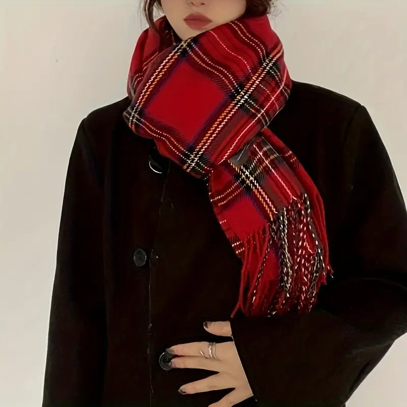 Scotland Red Tartan Tassel Scarf: One Size Fits All