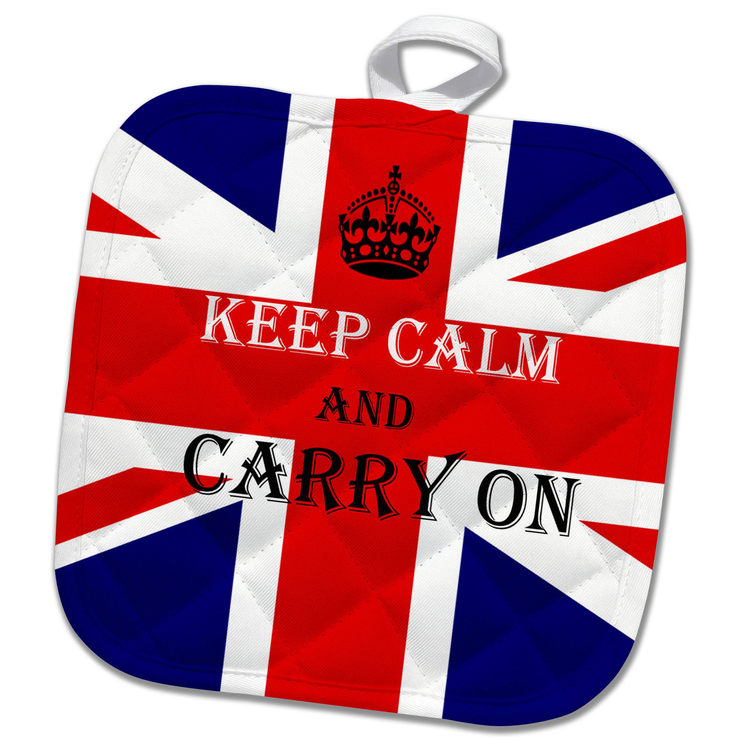 Potholder - Union Jack with Keep Calm and Carry On Saying - Size 8x8"