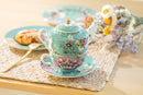 Tea For One Set - Peacock Lotus Garden Green Fine Porcelain