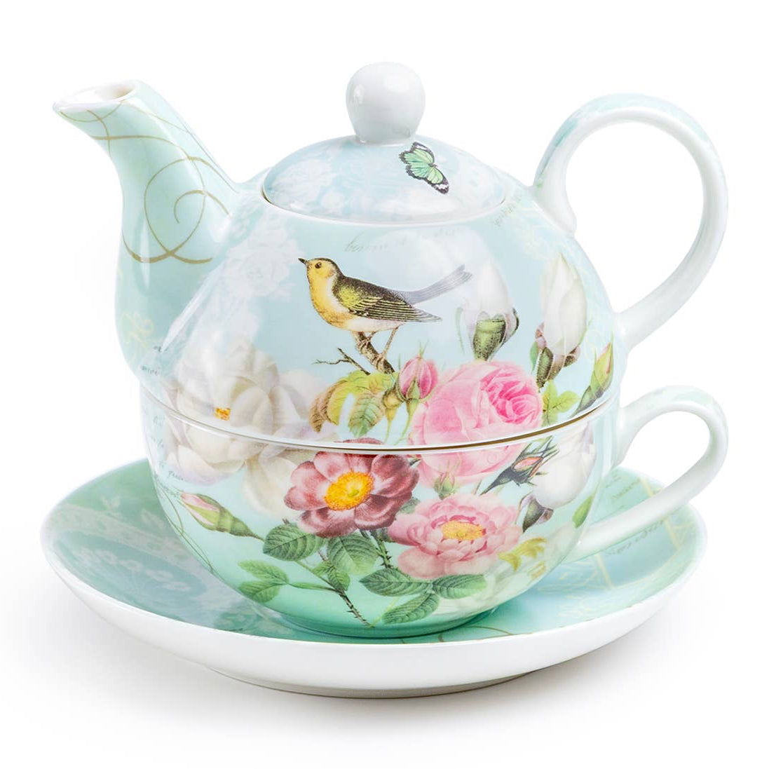 Tea For One Set - Robin's Rose Garden Fine Porcelain