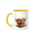 Mug 15 oz - Two-Tone Yellow Cute Highland Cows On A Swing Illustration
