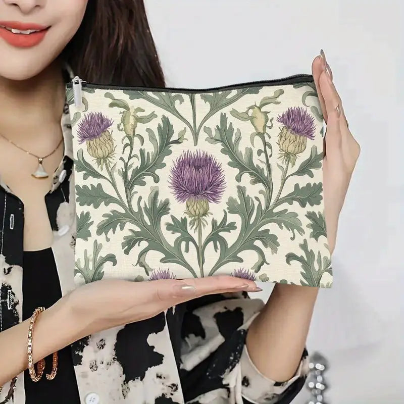 Cosmetic -Scottish Thistle Print Bag Size: 10" x 8"
