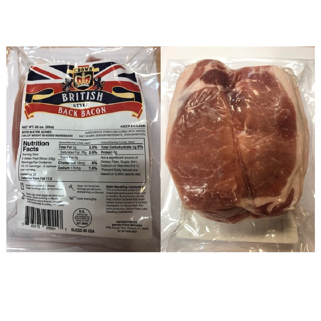 Crown British Back Bacon Catering Pack 32oz (2lb Ship Weight)