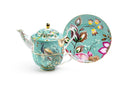 Tea For One Set - Peacock Lotus Garden Green Fine Porcelain