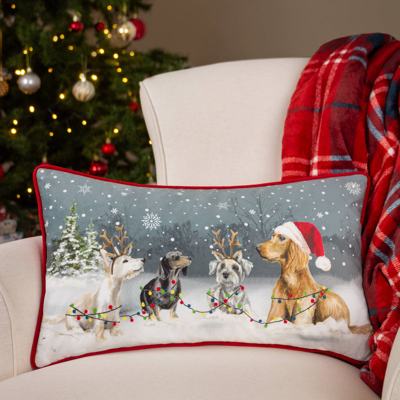 Cushion - Christmas Dog Scene Polyester Filled Size 30 x 50cm