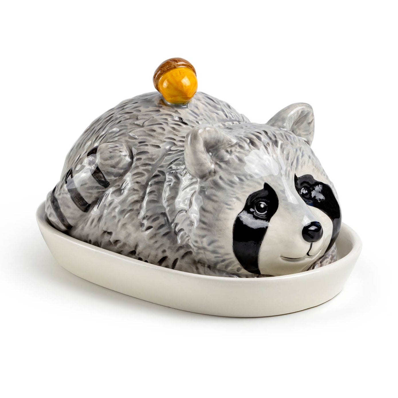 Butter Dish - Raccoon with Acorn