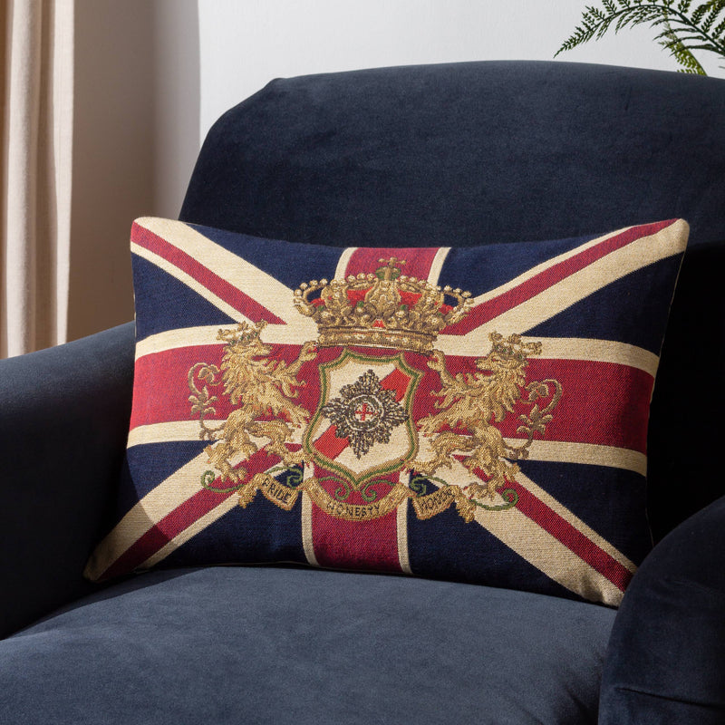 Cushion - Union Jack Lion Crest Flag Tapestry One sided Pattern 46 x 32cm (insert included)