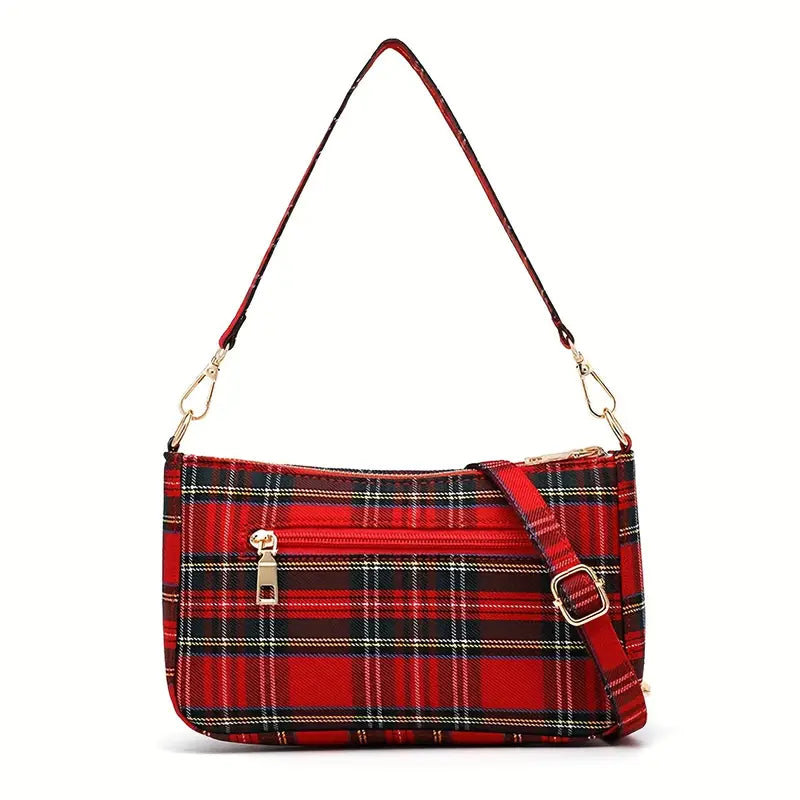 Scotland Plaid Canvas Crossbody Shoulder Bag - Trendy Underarm Purse for Women