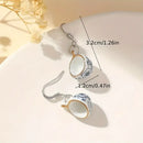 Earrings - Teacup Flower Blue & White Gold Colour Rim with Silver Alloy Hook, Size: 1.38"