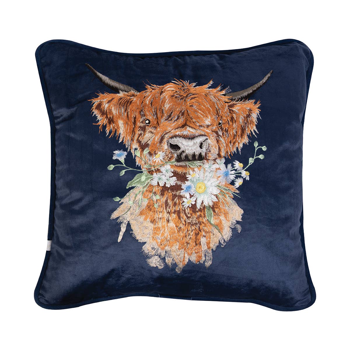 Highland Cow Embroidered Cushion Cover - Daisy Coo