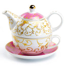 Tea For One Set - Pink Gold Scroll Fine Porcelain