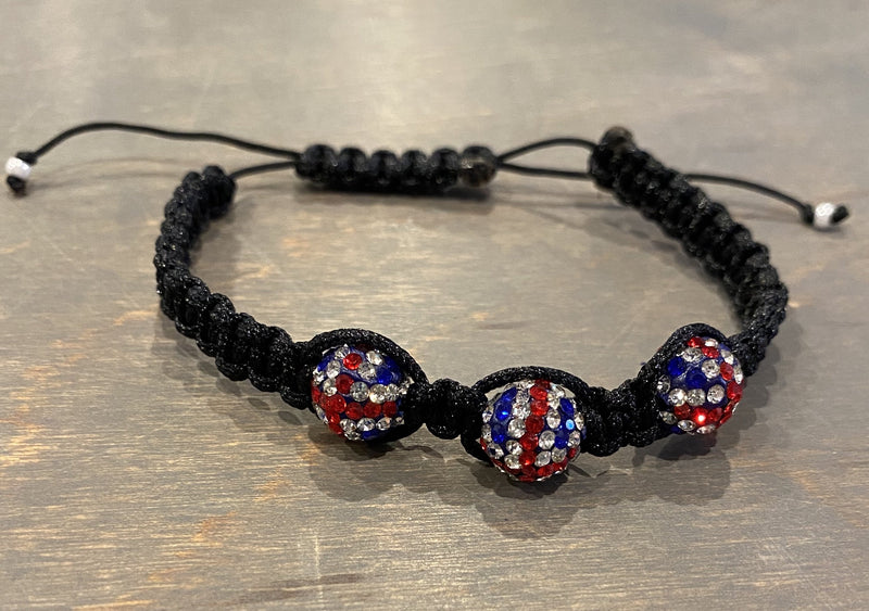 Jewelry. (4) Black Macrame Union Jack Glitter Bead Bracelet