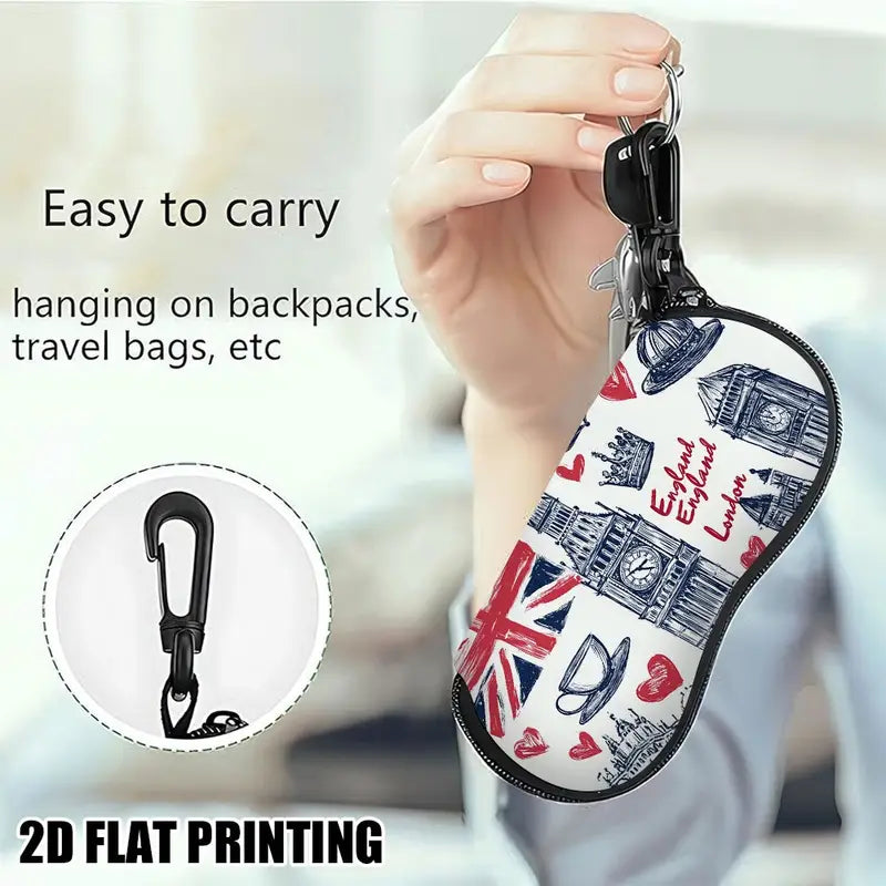 Glasses Case - Union Jack, Big Ben & Icons with Keychain