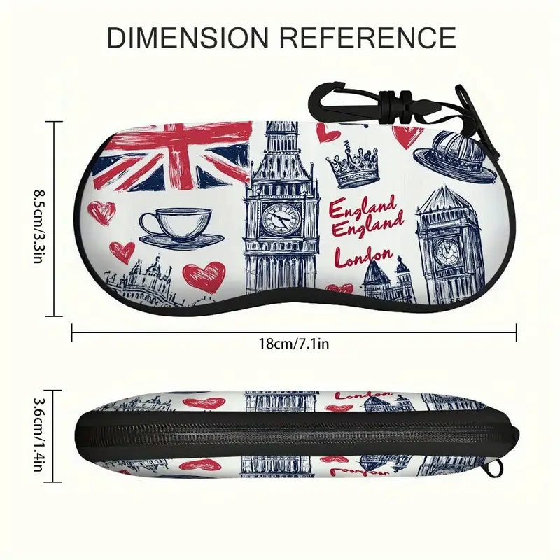 Glasses Case - Union Jack, Big Ben & Icons with Keychain