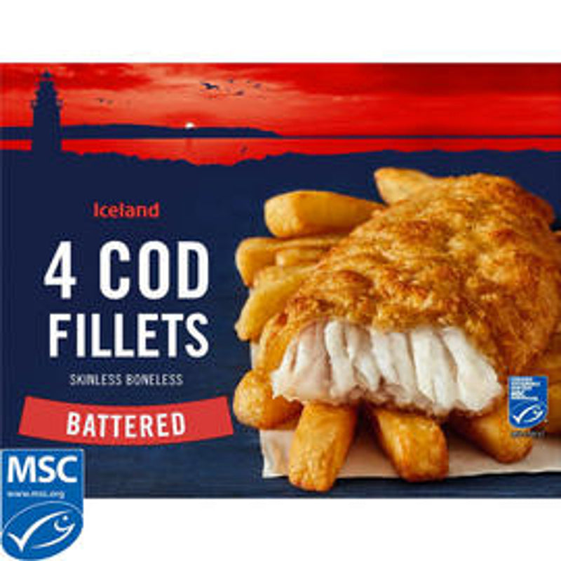 Iceland 4 Battered Cod Fillets 4PK 440g (1lb Ship Weight)