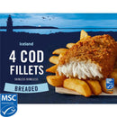 Iceland 4 Breaded Cod Fillets 4PK 440g (1lb Ship Weight) (Best before 15th July 2025)