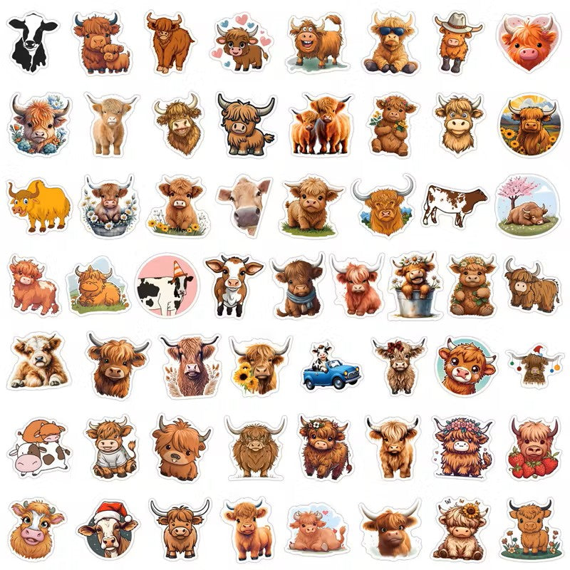 HIghland Cow Stickers 55 Pcs (assorted designs)