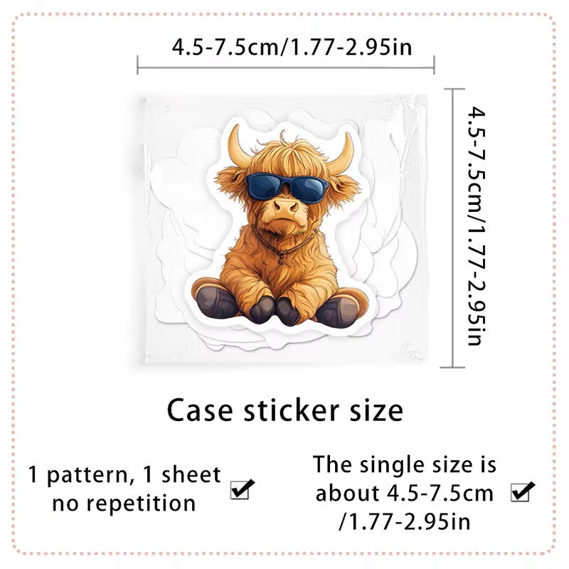 HIghland Cow Stickers 50 Pcs (assorted designs)
