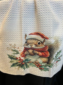 Tea Towel 15" x 27" - Custom Made, Squirrel with Santa Hat and Holly