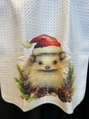 Tea Towel 15" x 27" - Custom Made Christmas Hedgehog with Santa Hat