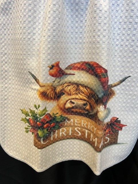 Tea Towel 15" x 27" - Custom Made Highland Cow and Cardinal