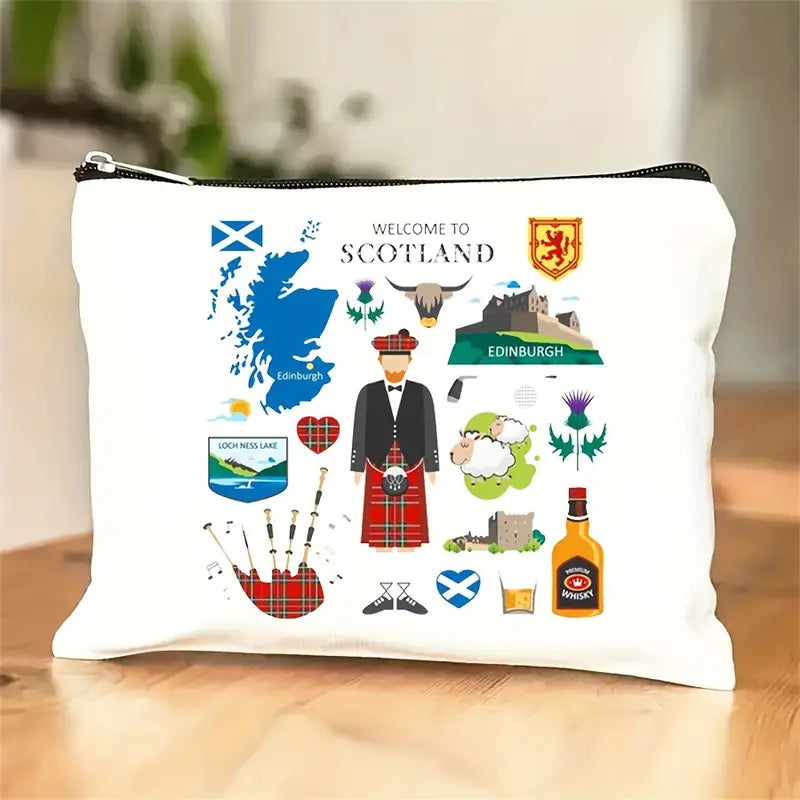 Welcome to Scotland Canvas Cosmetic Pouch - with Iconic Landmarks