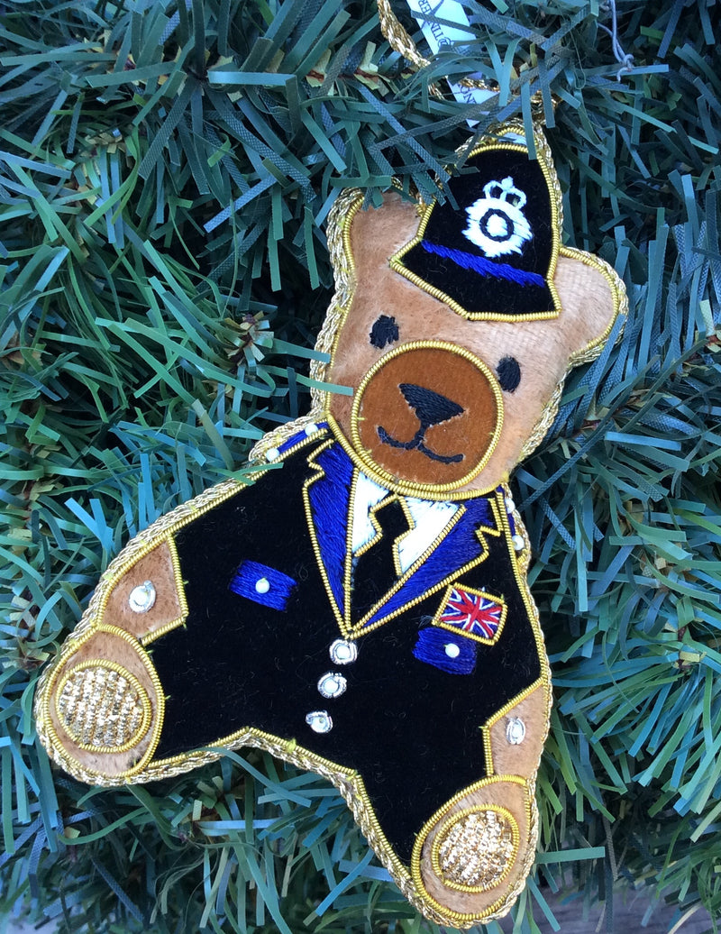 #30 Tinker Tailor Police bear Christmas Ornament.