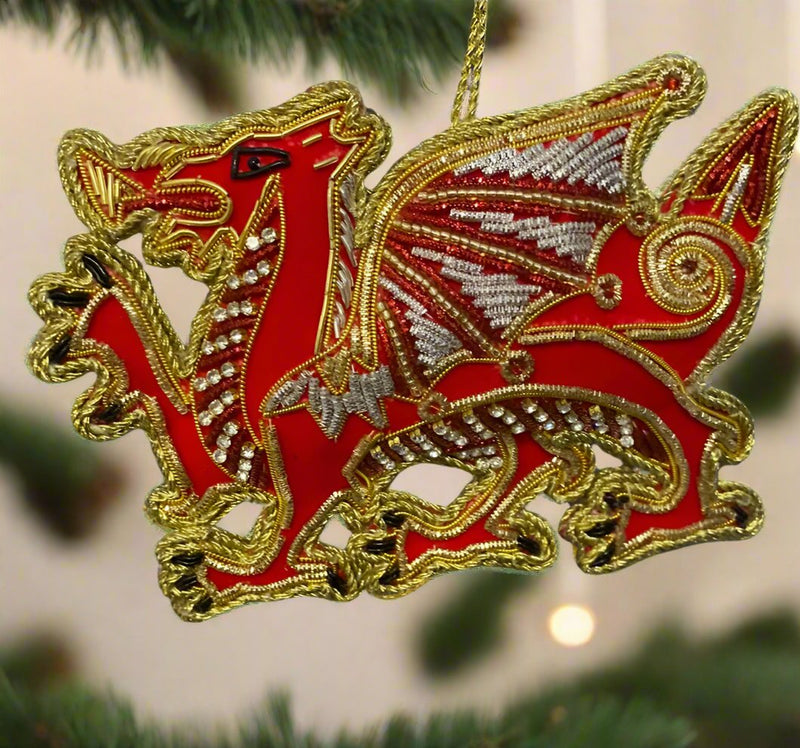 #21 Tinker Tailor Welsh Crystal Dragon Christmas Ornament.