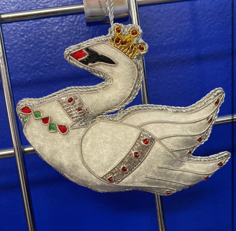 #63 Tinker Tailor White Velvet Swan Christmas Ornament
