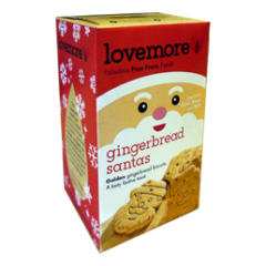 Indulge in the holiday spirit with Lovemore Gingerbread Santas. Made with a delicious blend of spices, these 195g cookies are perfect for satisfying your sweet tooth and spreading cheer with their playful design. Enjoy a festive treat with every bite.