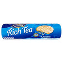 McVitie's Rich Tea biscuits provide a delicious snack for tea-time or anytime. With 300g of crispy, golden-baked biscuits, they are conveniently packed in a resealable pouch for freshness and flavor. Quick and easy to prepare, each biscuit provides a good source of dietary fiber and contains no palm oil or artificial flavors. Enjoy with a cup of tea or as a satisfying snack.