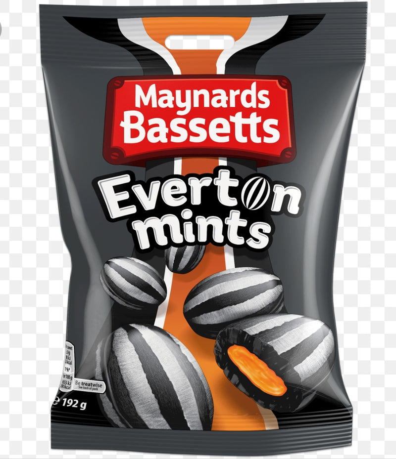 Bassetts Everton Mints are a classic British candy. Each 192g bag contains a delicious mix of mint and toffee flavors. Individually wrapped for freshness, w<span data-mce-fragment="1">ith a black and white striped outer and a soft, chewy center, </span>these mints are perfect for sharing. Enjoy the refreshing taste and creamy texture of these iconic sweets.