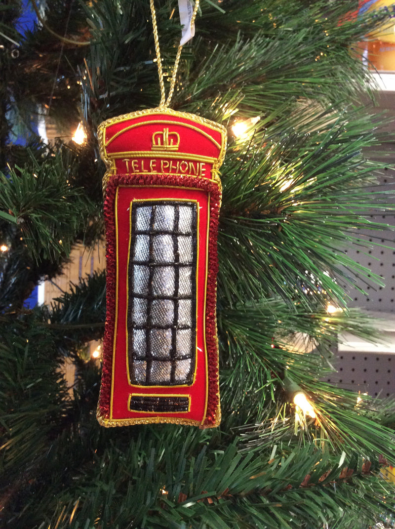 #5 Tinker Tailor Telephone Box with Red Chaupel Christmas Ornament.