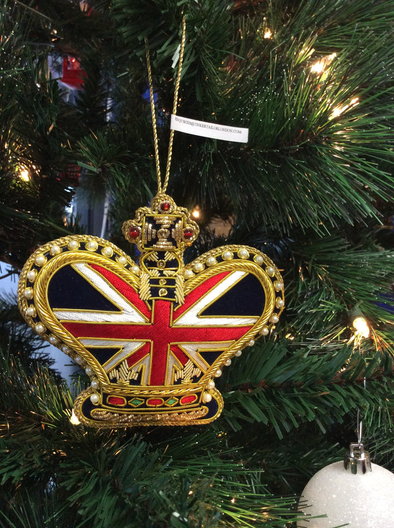 #13 Tinker Tailor Union Jack Crown Christmas Ornament.