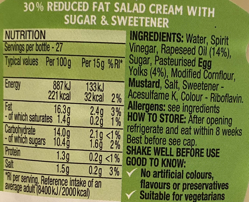 Heinz Salad Cream 30% less fat Squeezy 415g